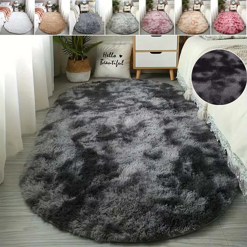 Sweet Oval Thick Carpet for Living Room Plush Bedroom Rugs Long Pile Plush Rug Children Bed Super SoftVelvet Mat Home Decor