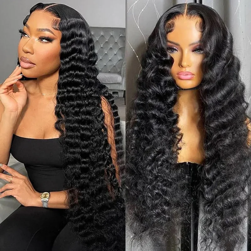 Front lace wig for women, , middle parting, small curls, long wavy hair, water wave pattern