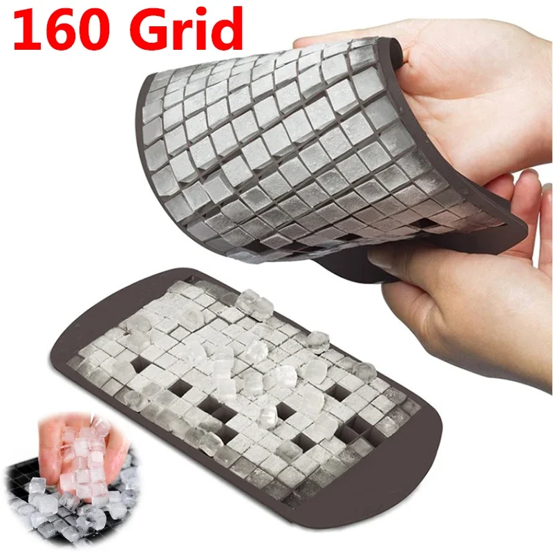 160 Grid Mini Silicone Ices Tray Ice Cubes Foldable Popsicle Mold Ice Grid Tray Small Square Mold Ices Maker Silicone Mold