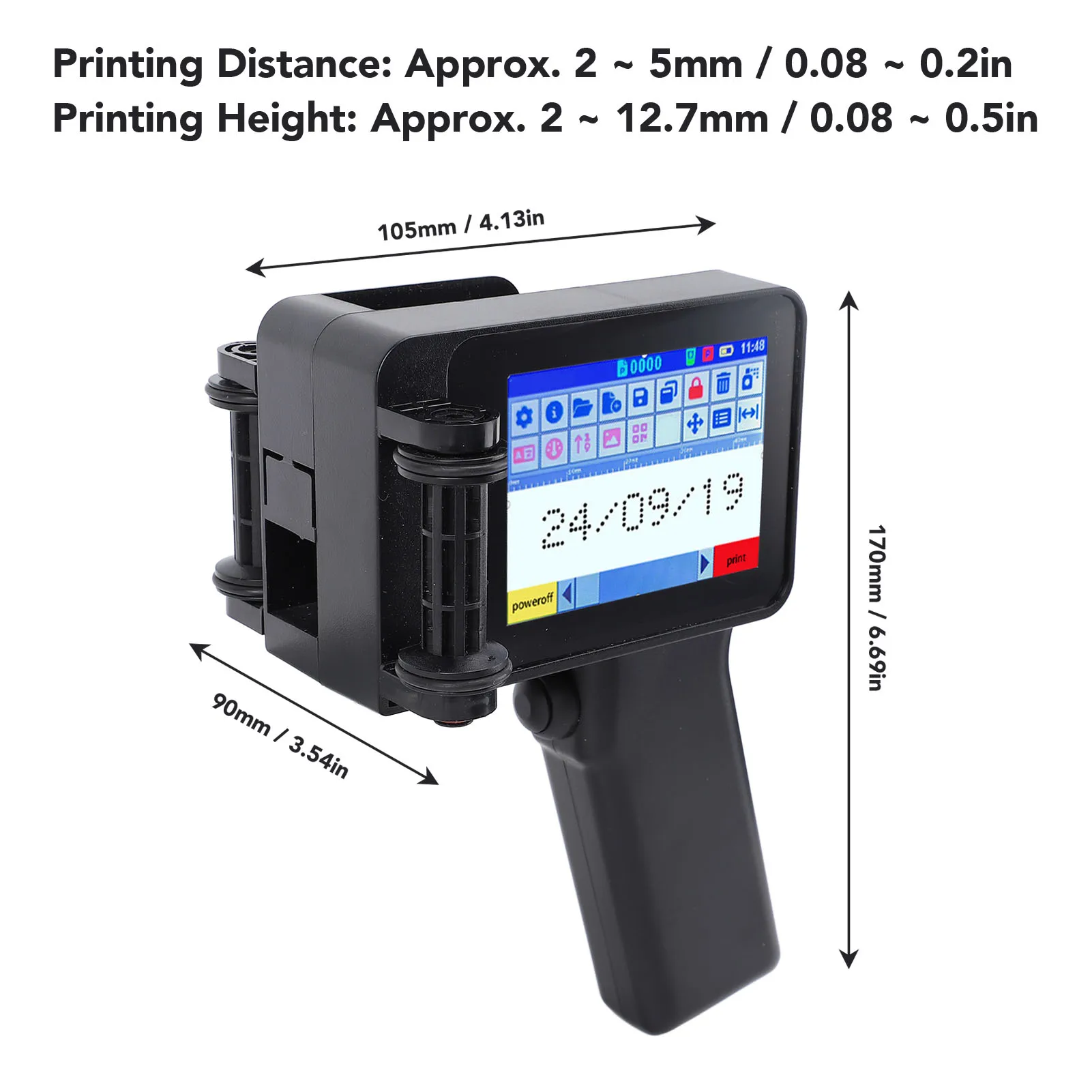 Pistola per stampante a getto d'inchiostro portatile piccola con touch screen HD LED da 4,3 pollici N6 senza cartuccia 12,7 mm per codice a barre QR Code