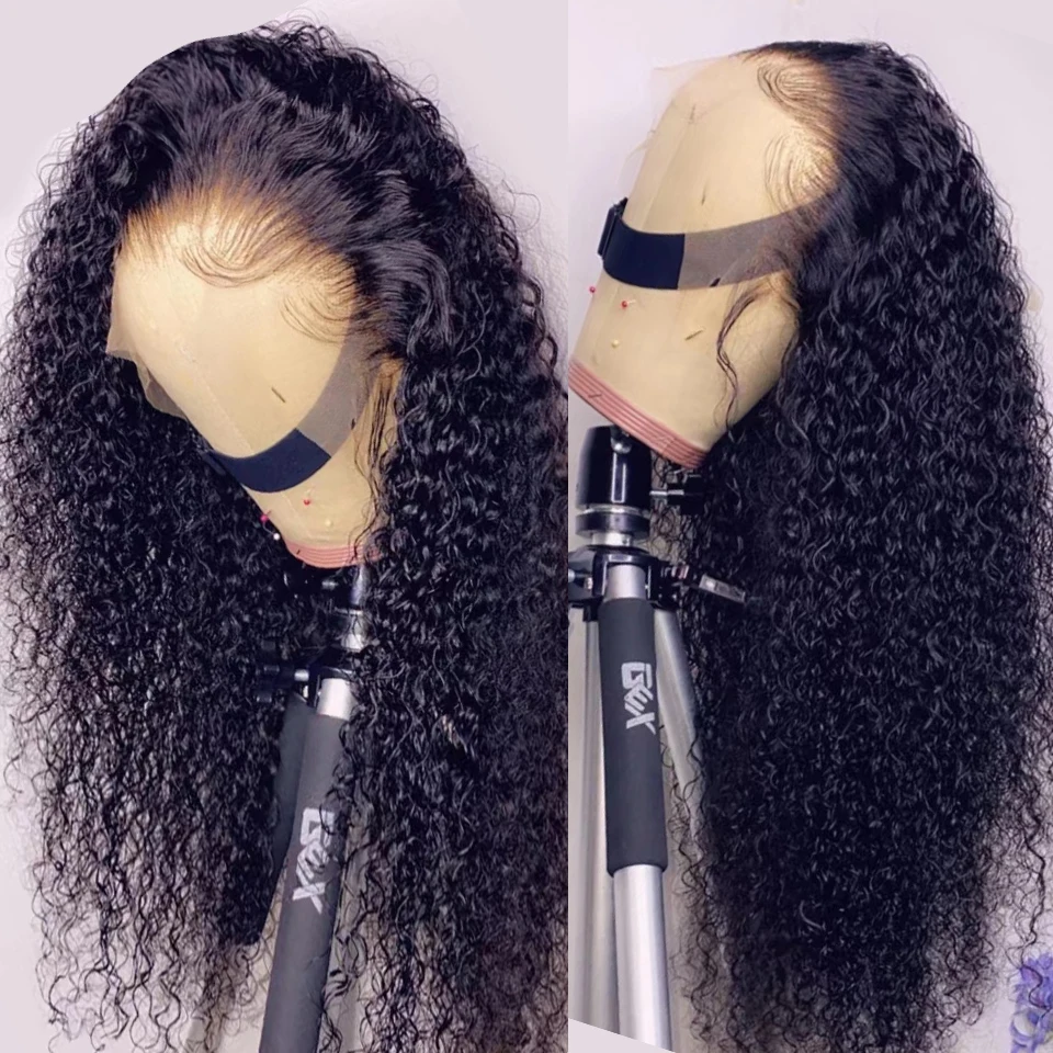 Lange Kinky Krullend Menselijk Haar Pruik Voor Vrouwen Rauw Indian Haar 13X4 Transparante Kant Frontale Pruik Pre-Geplukt 30 Inch Natuurlijke Kleur