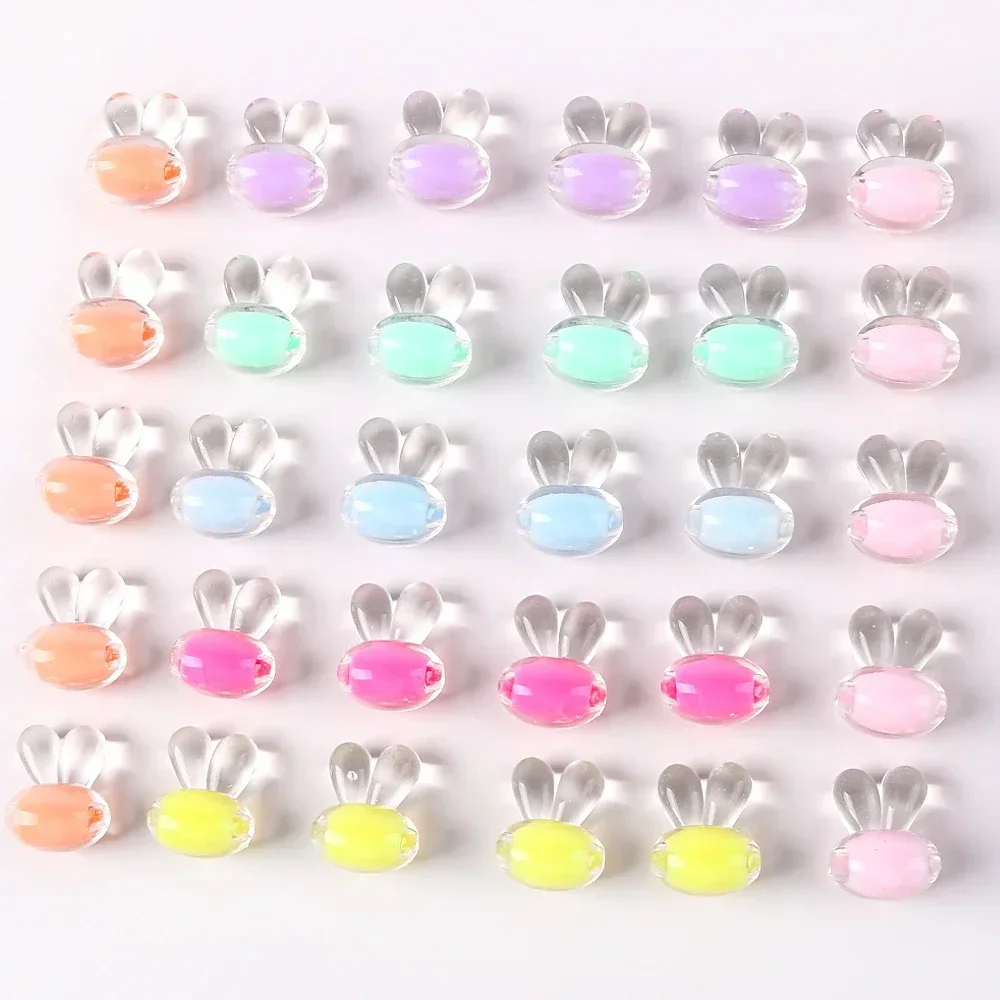 Acrílico Transparente Rabbit Head Loose Beads com Back Hole, Acessórios de jóias, Corda de cabelo, Material frisado, Pulseira, Colar, 20Pcs por saco