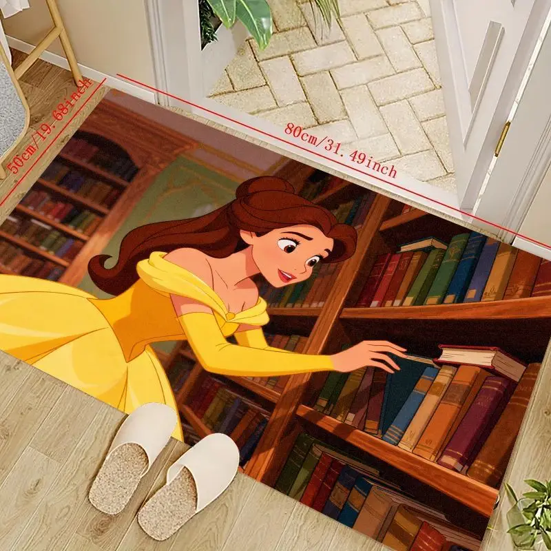 

1 шт., напольный коврик Disney Princess Belle Library Scene, коврик с рисунком «Красавица и чудовище» для гостиной, спальни, домашний декор, ребенок