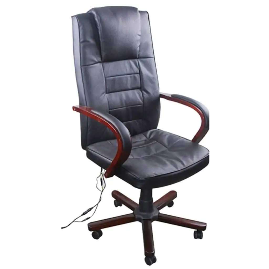 Real Leather Height Adjustable Black Office Massage Chair for Comfort