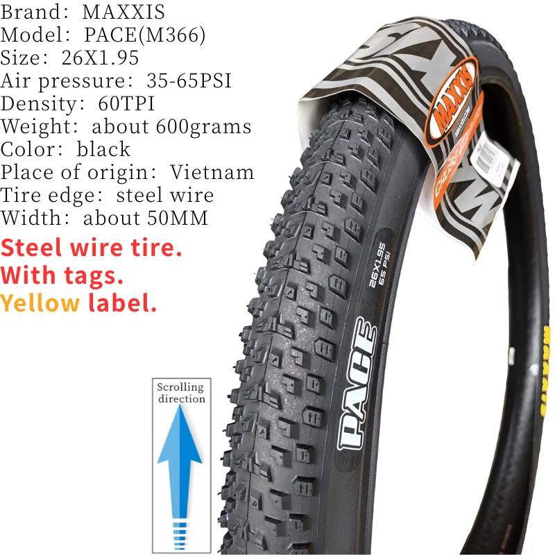 MAXXIS PACE M366 Ultraleichter Mountainbike-Reifen mit Stahldraht, verschiedene Größen 24/26/27,5/29 Zoll 1,95/2,1, einzelner MTB-Ersatzreifen – Detail 3