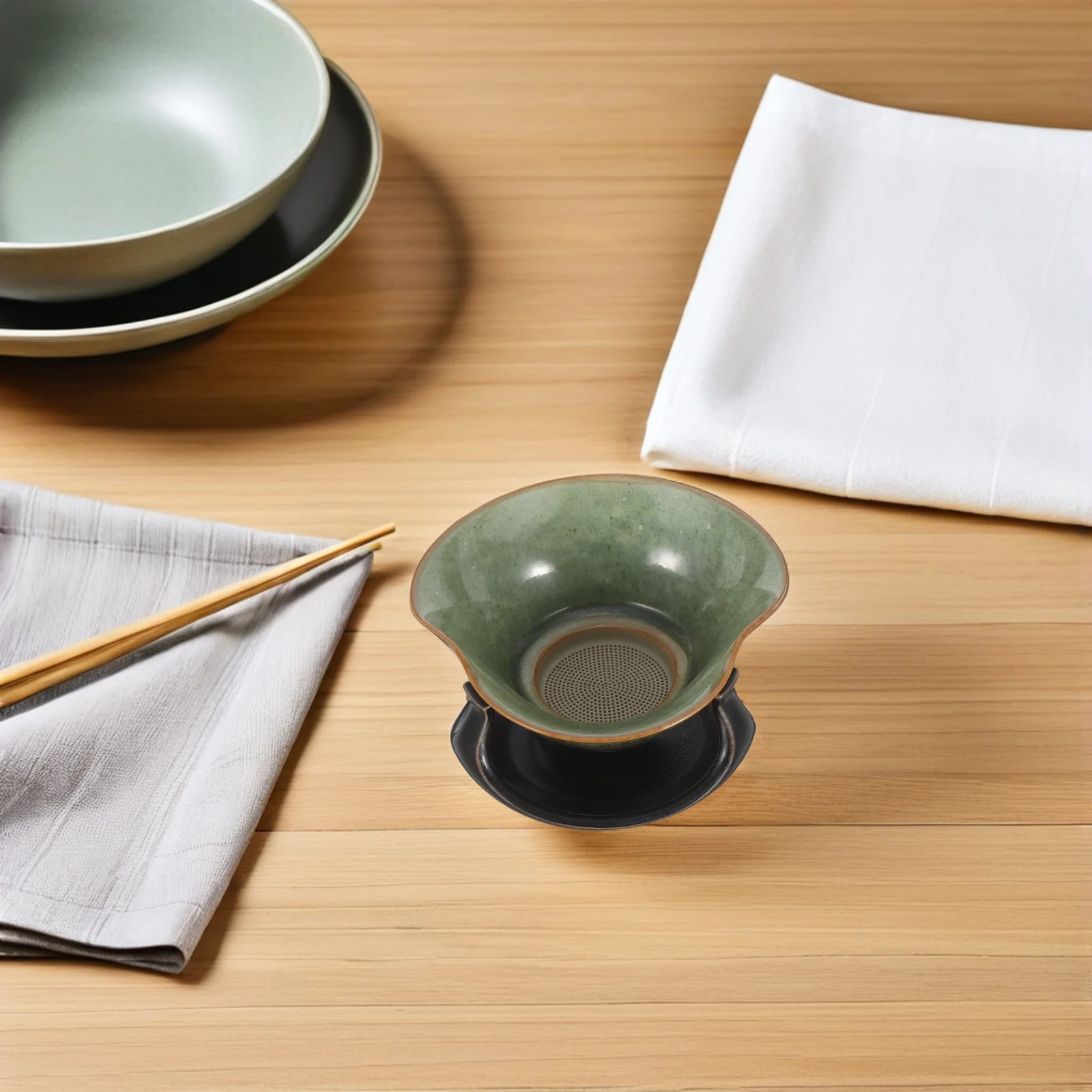 

1Set Porcelain Ceramic Tea Filter Strainer Tool Vintage Chinese Kung Fu Style Loose Leaf Tea Infuser Fine Mesh