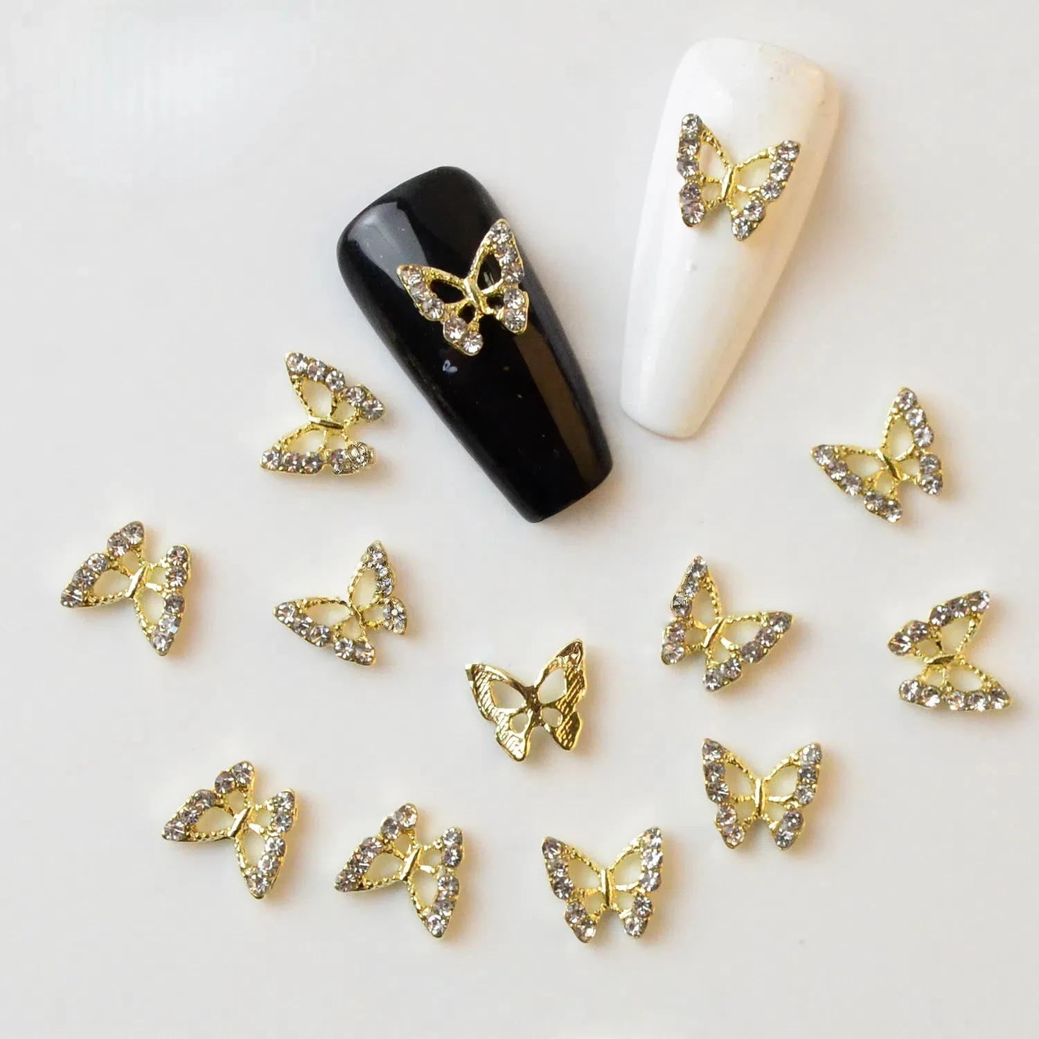 30pcs Alloy Butterfly Nail Charms  Luxe Metal DIY Butterfly Irregular colorful Rhinestone Decor Hot Fashion Manicure Accessories