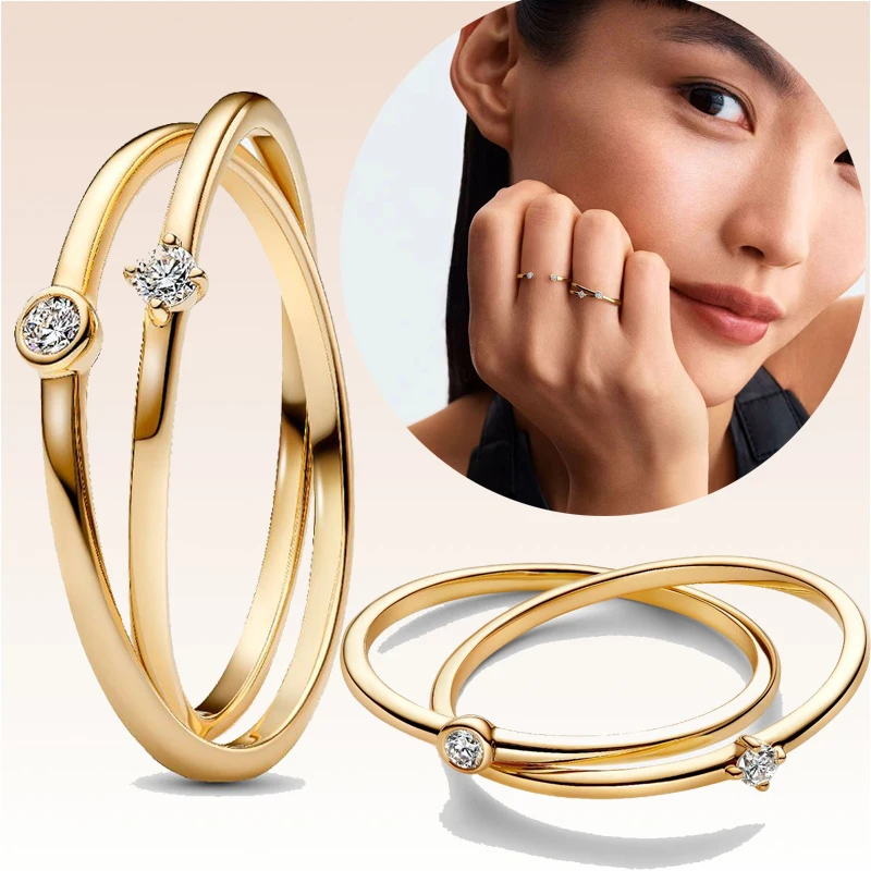 

Новое хит продаж, очаровательное маленькое золотое кольцо из стерлингового серебра 925 пробы с цирконом, подходит для модных женщин, чтобы сложить ювелирные аксессуары