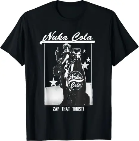 Nuka Cola Unisex-T-Shirt aus weicher Baumwolle, Videospiel-Zap-That-Thirst-Vintage-T-Shirt, roter Text, Nuka Cola-Kreis-Grafik, Persönlichkeits-Outfit – Detail 19
