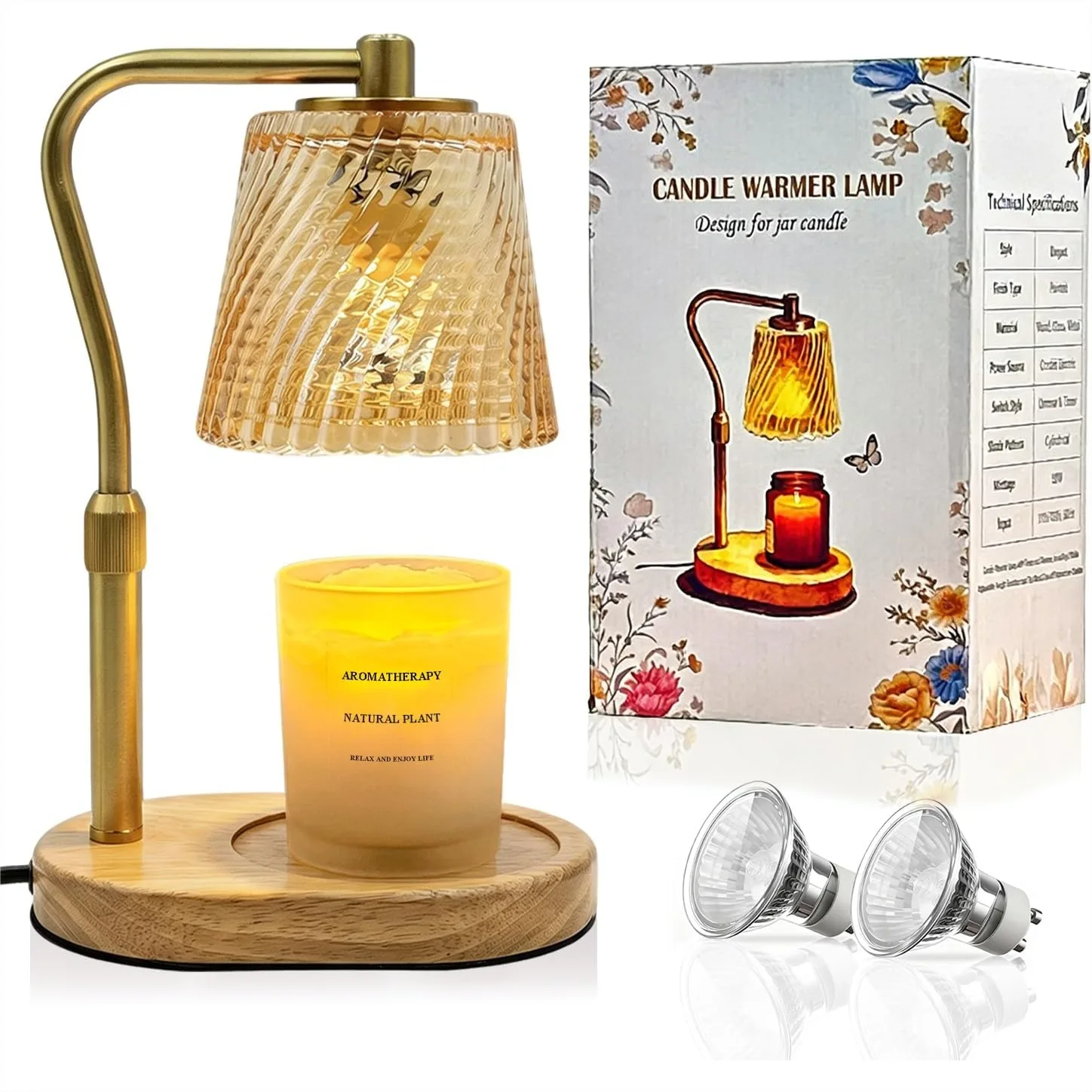 Lámpara Calentadora de Velas con Temporizador y Intensidad Regulable, Brazo Ajustable para Velas Aromáticas, Regalo de Inauguración de Casa para Mujeres y Mamás con Caja Encantadora