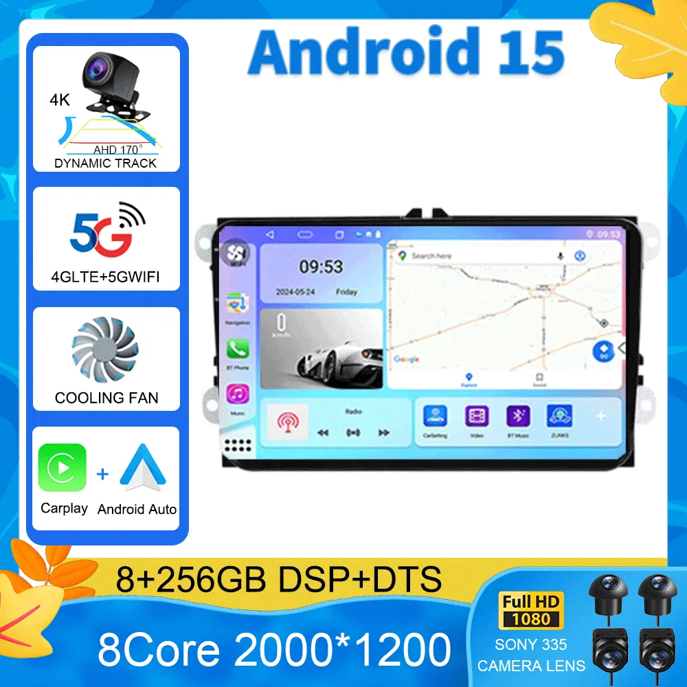 Android 15 For VW Volkswagen Skoda Octavia Golf 5 VW Touran Passat B6 Polo Tiguan Car Multimedia Radio Navigation GPS CarPlay