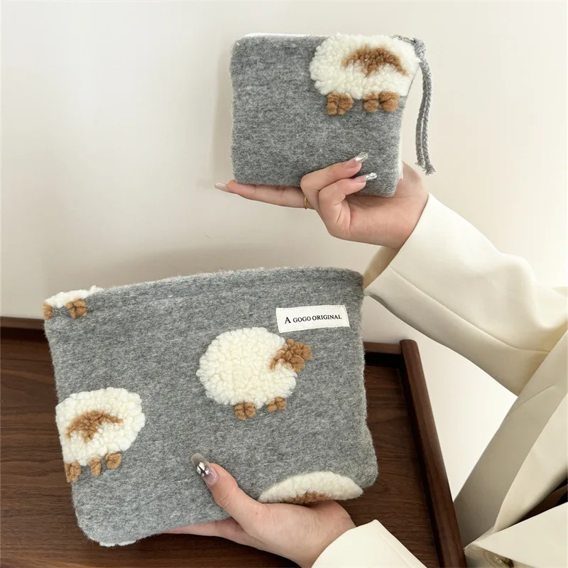 Lamb Woolen Cosmetic Storage Bag Small/Large Women Zipper Makeup Organizer Bag Travel Make Up Toiletry Punch Coin Purse Wallet