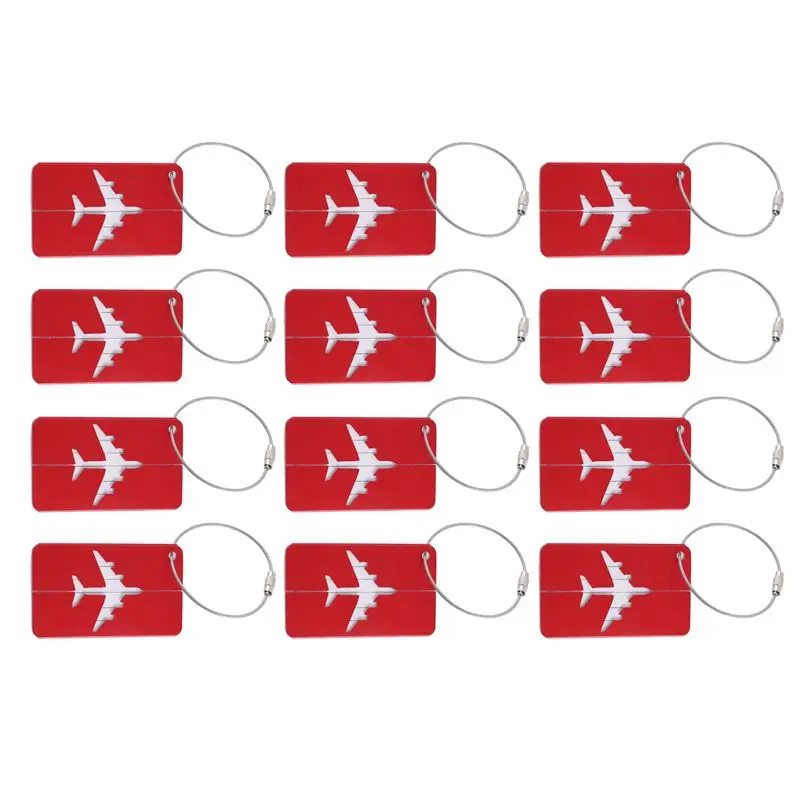 AEF5-12PCS Metal Hollow Luggage Tag Tags Colorful Suitcase Card Luggage Tags Travel Idtags (Red)