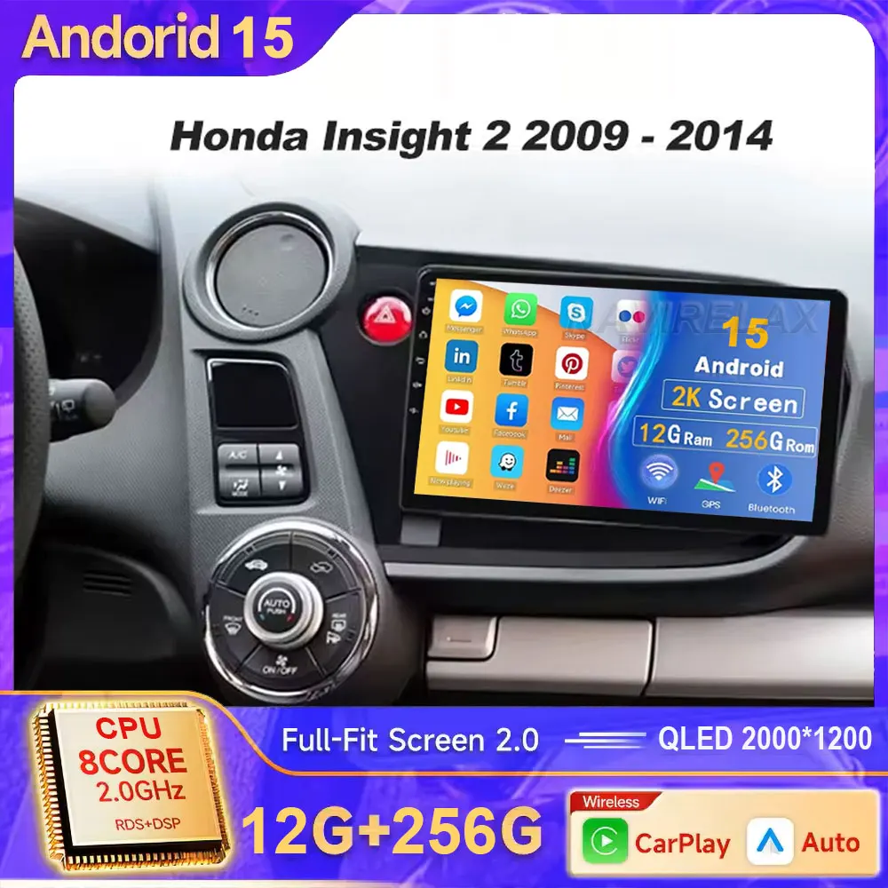 

2Din Android For Honda Insight 2 2009-2014 Carplay Auto Multimedia PlayerNavigation GPS Radio Bluetooth Touch Screen Audio