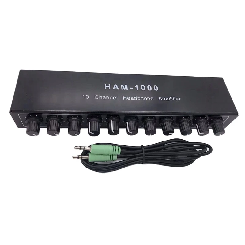 【Superdeals】Amplificador de auriculares estéreo Distribuidor de audio multicanales Control independiente DC12-24V 1 entrada 10 salidas HAM-1000