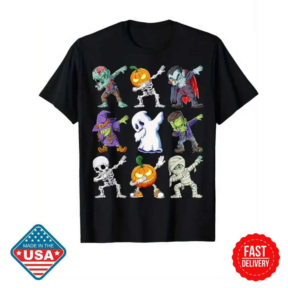 

Футболка для мальчиков со скелетом и зомби на Хэллоуин — мягкая, дышащая, с короткими рукавами