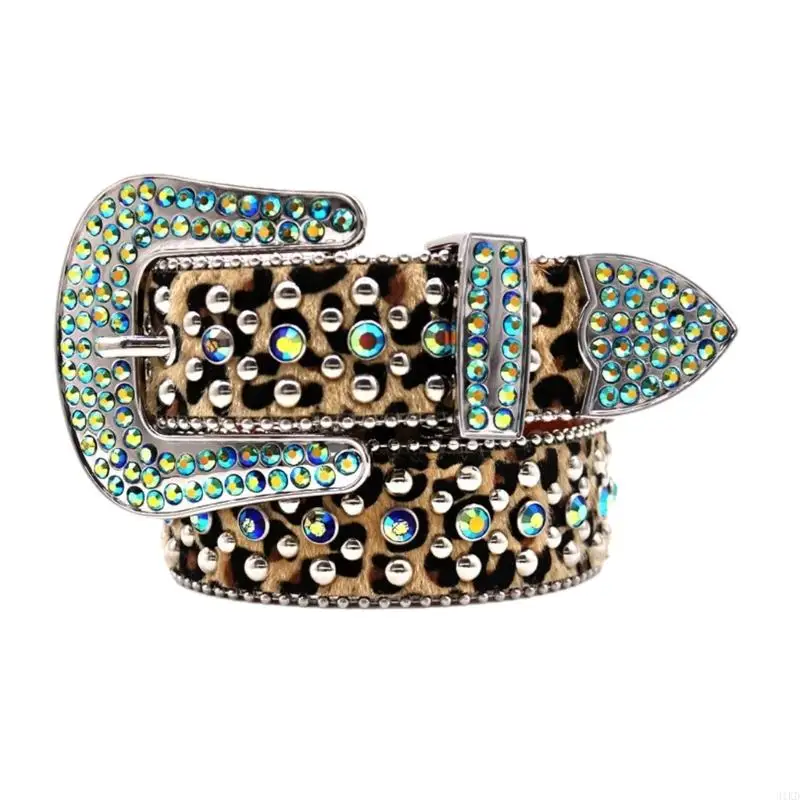 31KD Girl Waist Belt Rhinestones Waistband Bead Trim PU Leather Belt Waiststrap