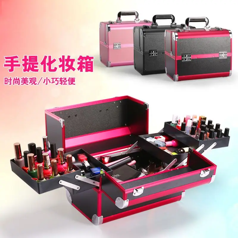 Caja de maquillaje, bolsa de almacenamiento profesional, artista de maquillaje con caja de maquillaje, estuche de cosméticos portátil de gran capacidad para uñas, caja de herramientas de belleza