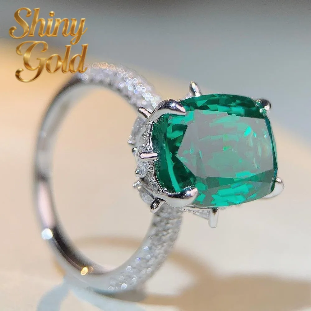 

ShinyGold Luxury Solid Platinum PT950 Women's Emerald Ring Full Diamond Moissanite Ring