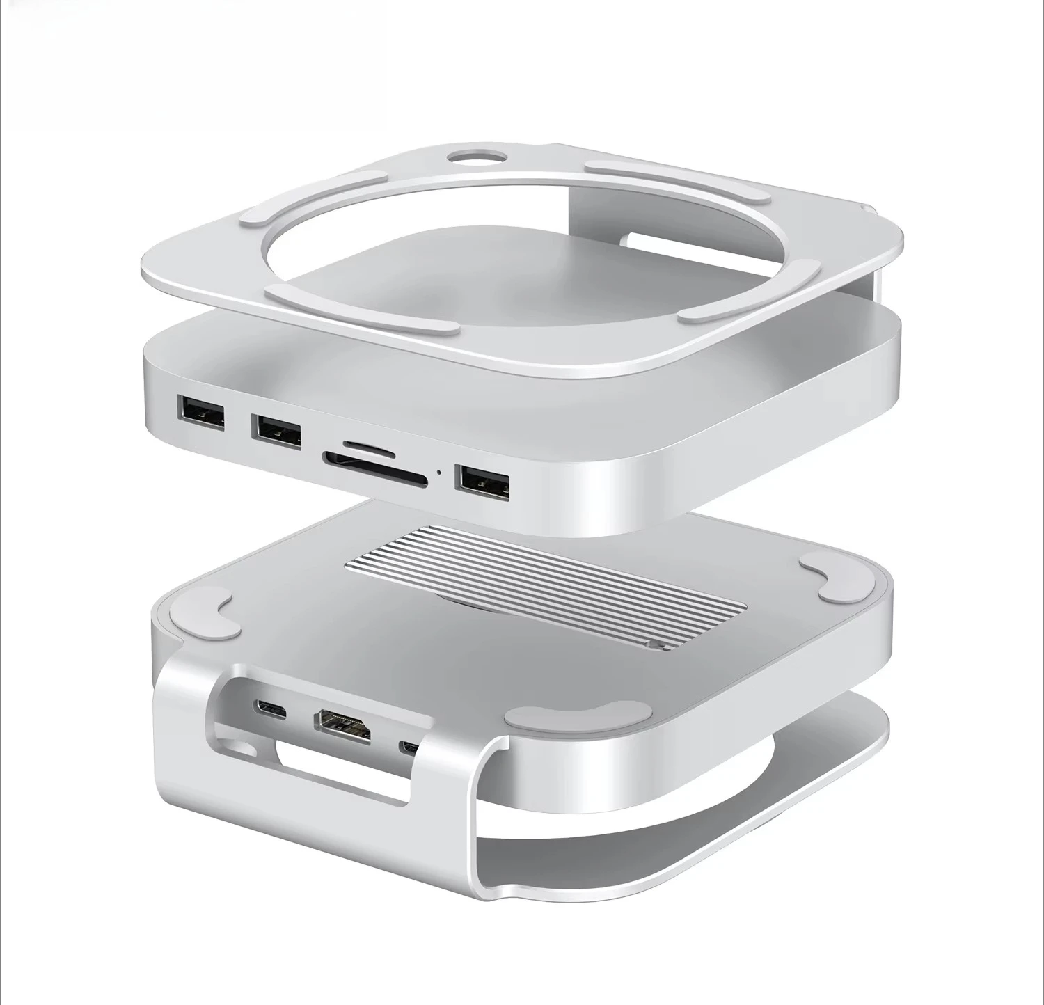 MC60H Stand&dock for Mac Mini M4/M4 Pro USB C Docking Station 10Gbps Card Readers 312MB/s Fits M.2 NVMe Enclosure
