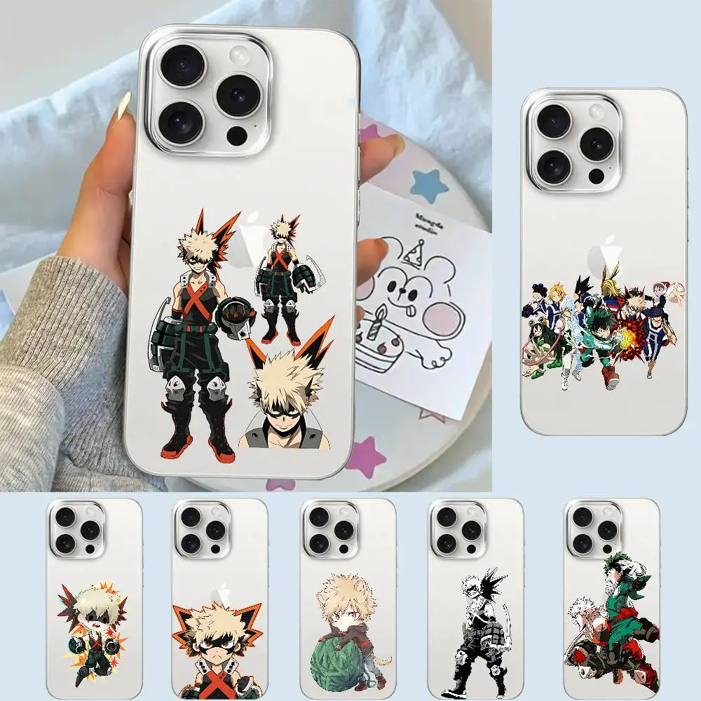 Anime-Charakter Katsuki Bakugo Handyhülle für iPhone 17 16 15 14 Plus 13 12 11 Pro Max Transparente Rückseiten-Abdeckung