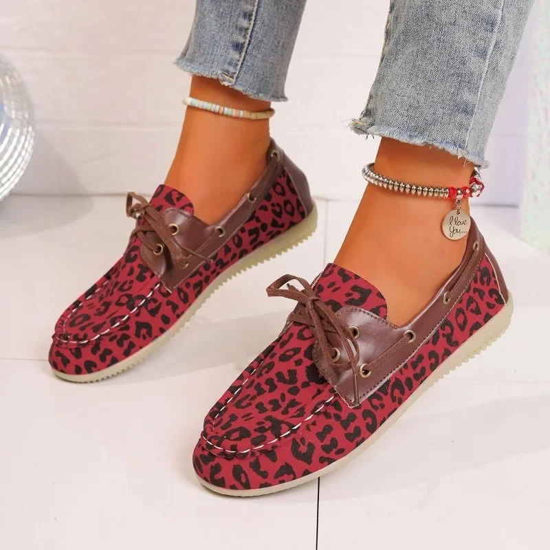 2024 hohe Qualität Damen Schuhe Lace-up frauen Wohnungen Mode Leopard Print Casual Wohnungen Frauen Heißer Verkauf Plus größe Flache Niedrigen Absätzen