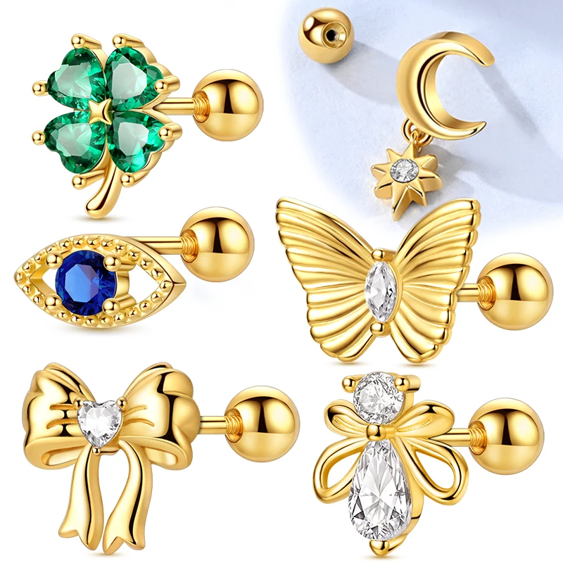 100% S925 Sterling Silver Single Stud Earrings Simple Bow Star For Women Free Combination Piercing Stud Earring Fine Jewelry