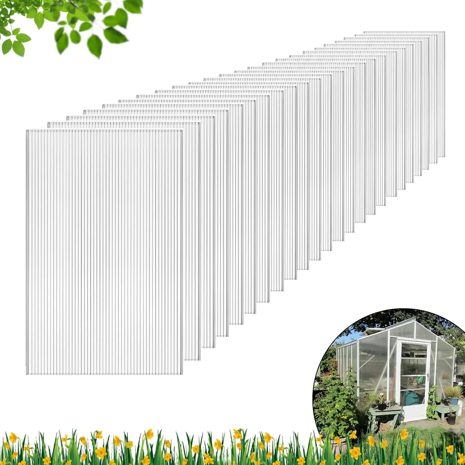 Dgsl 20 Pcs Polycarbonate Greenhouse Panels, 4' X 2' X 0.16'' Twin-Wall Polycarbonate Panels, Polycarbonate Sheet For All