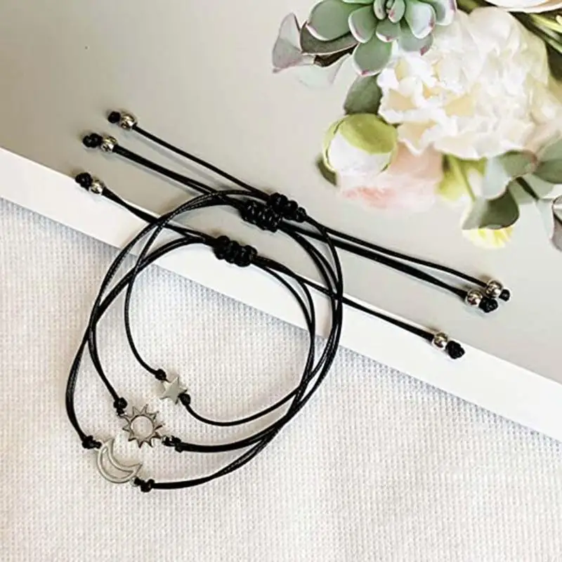 91AF 3 Pcs for Sun Moon and Star Best Friend Card Bracelets for Matching Friendship Promise Distance Bracelets Going Away Gif
