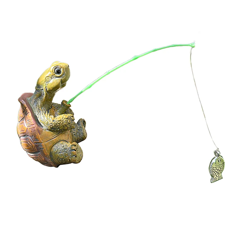 Creative Rope Fishing Turtle Statue Cute Simulation Turtle Resin Figurine Animal Sculpture Ornament Outdoor Home Garden Decor