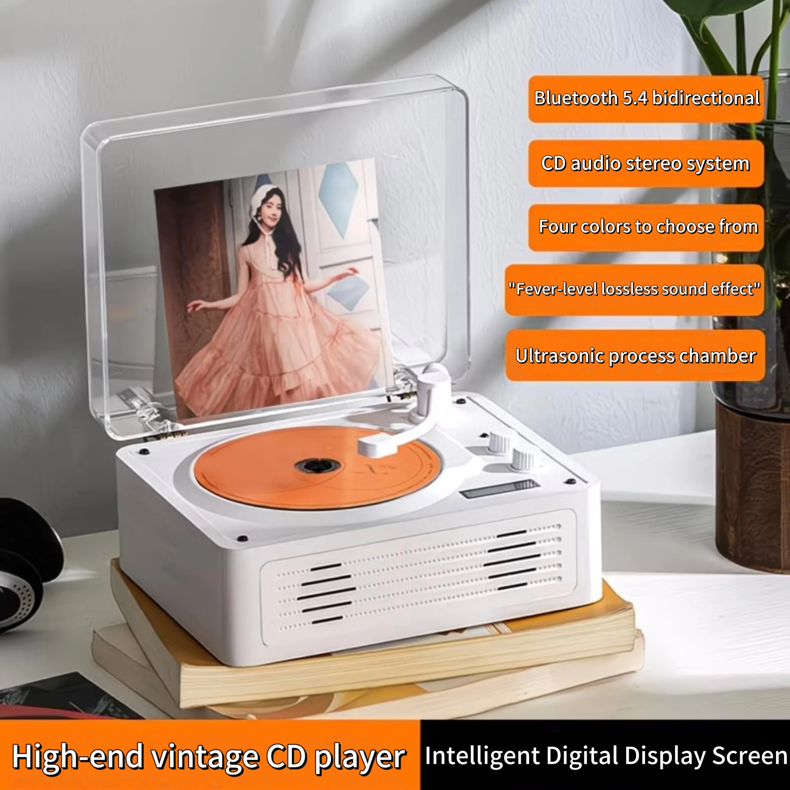 

High-fidelity HiFi retro CD player, dual-mode Bluetooth 5.4, portable, intelligent display, high-quality sound all-in-one audio