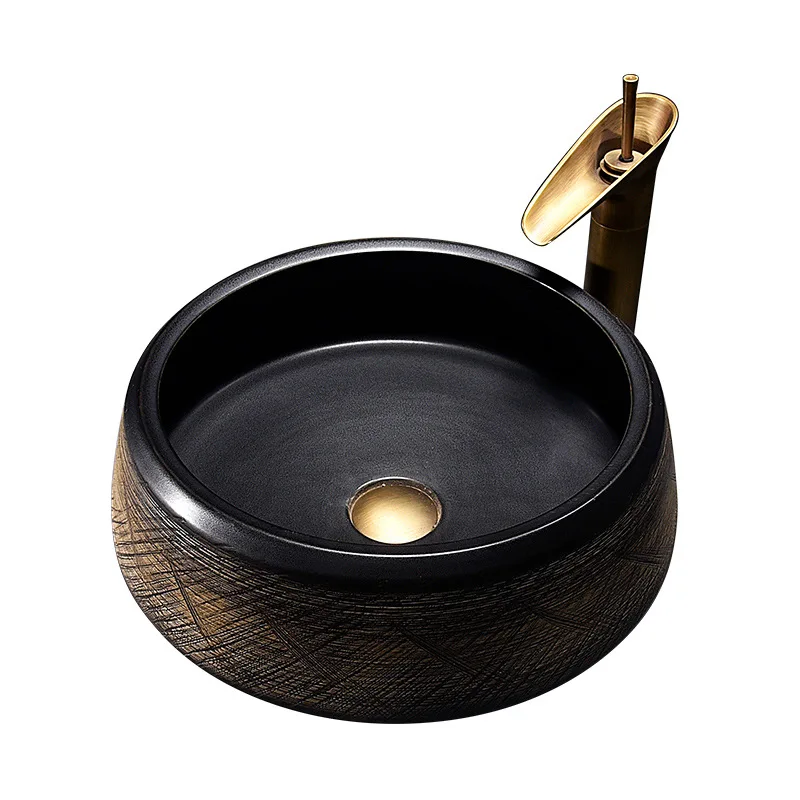 

Китайская винтажная керамическая раковина на столешнице, бытовой умывальник, умывальник для ванной комнаты, умывальник для балкона, одинарная раковина