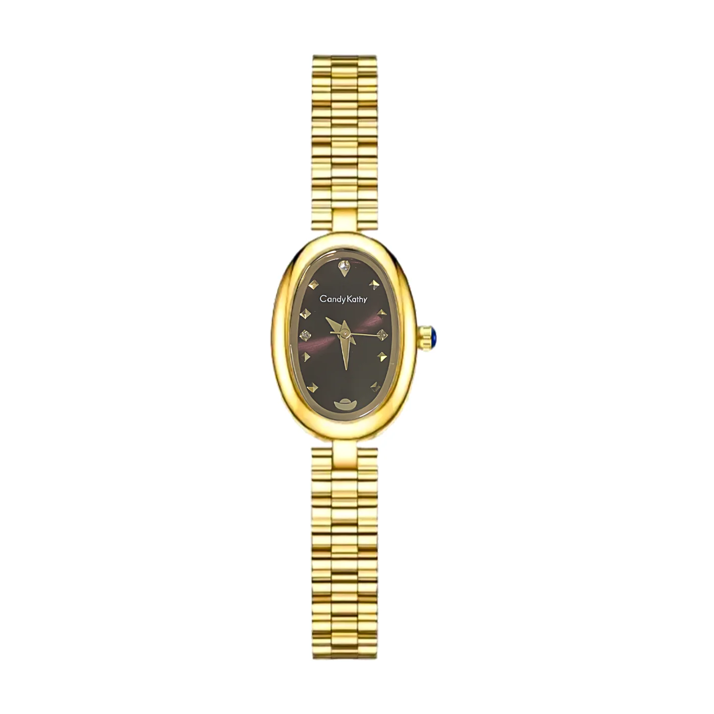 CANDY KATHY Women Vintage Oval Gold Bamboo Link Band Quartz Watch, Minimalist White Dial Lady Wristwatch