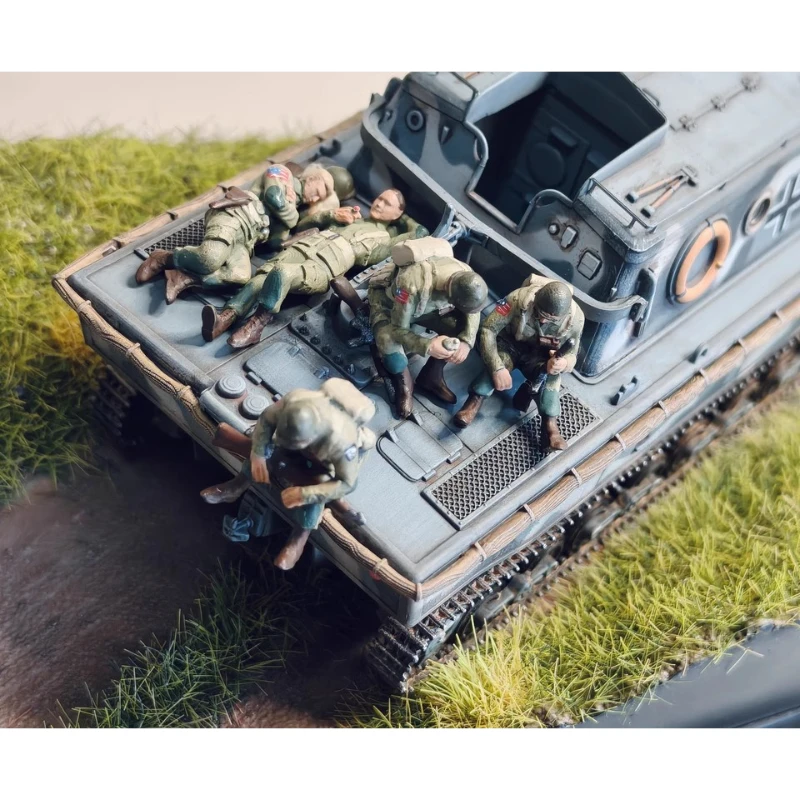 1:72 Scale Model 5 Pcs Normandy Resting US Army Realistic Action Figure  Soldiers Doll Toys DIY Scene Accessory Display Fans