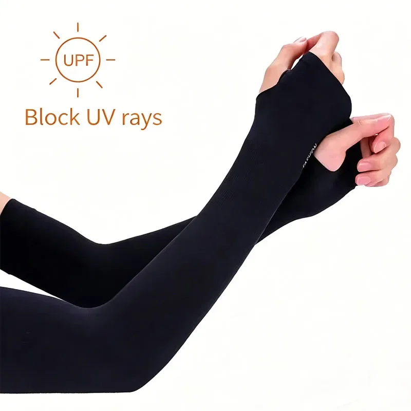 Summer Long Ice Silk Arm Sleeves Sun UV Protection Hand Protector Cover Sunscreen Outdoor Elastic Half Finger Gloves Set