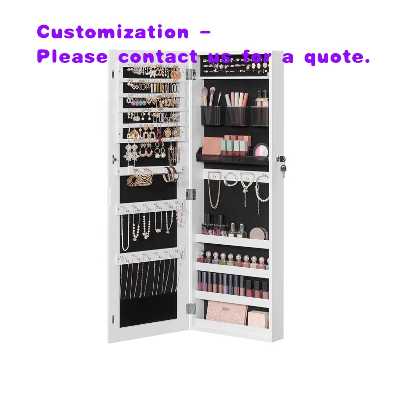 custom.Wall or Door Mounted Organizer Hanging Frameless Mirror Armoire Jewelry Storage Cabinet with Lock