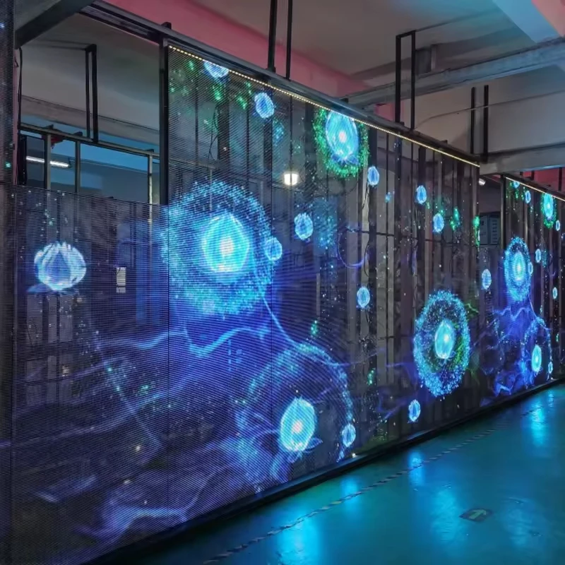 Wide Viewing Angle LED Transparent Grid Screen For Bar Hotel Commercial Promotion