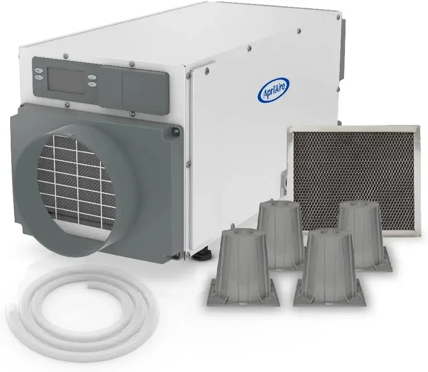 AprilAire E070 Pro Dehumidifier Bundle 70 Pint Whole House Dehumidifier Full Complete Kit for Crawl Spaces Basements Whole Homes Commercial up to 2800 sq ft 5 Year Warranty Included