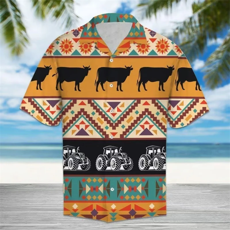 New Men\'s Shirts Hawaii Tropical Style Animal Pattern Short Sleeve Aloha Blouse Cow Print Summer Casual Hawaiian Funny Camisa