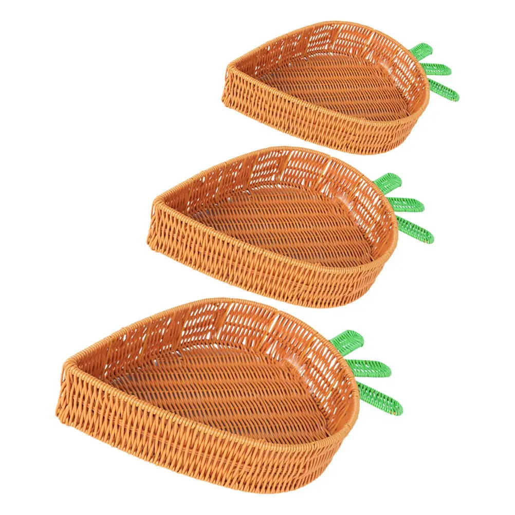

3Pcs Carrot Shape Woven Fruit Basket Multifunctional Kitchen Countertop Storage Basket Desktop Organizer for Fruits Snacks