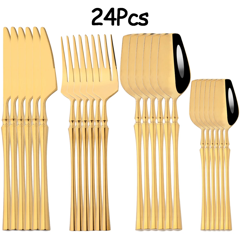 

6People Cutlery Set Stainless Steel Dinnerware Set Knives Forks Coffee Spoons Tableware Western Kitchen Vintage Flatware