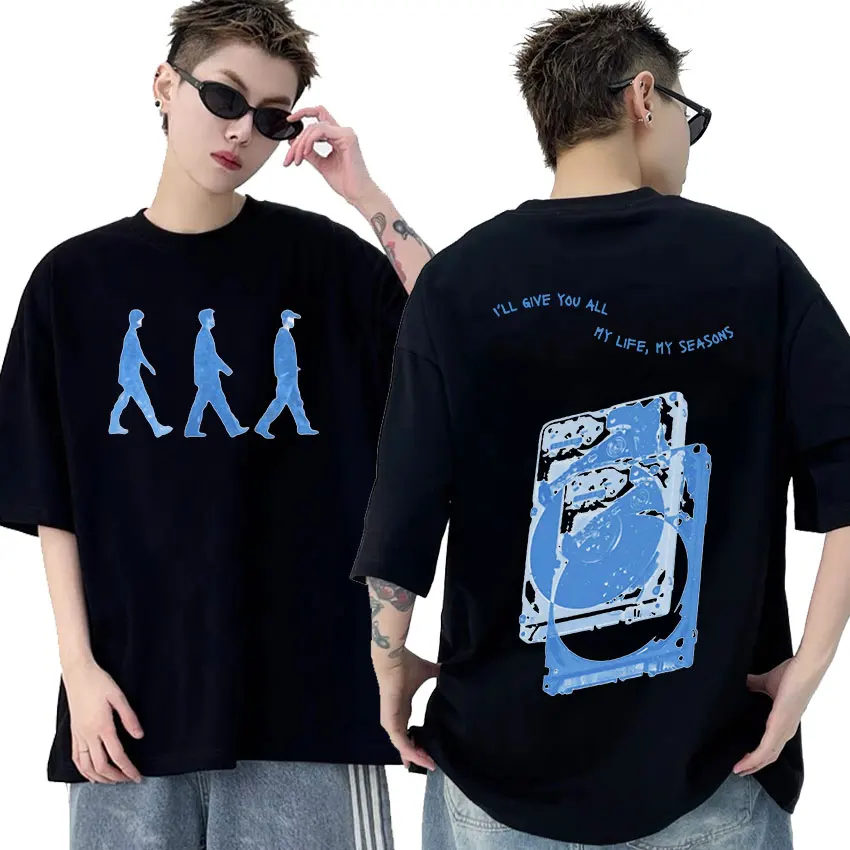 Kpop Wave To Earth Tour 2024 Print T Shirts Unisex Retro Fashion Harajuku T-shirt Men Hip Hop Oversized Cotton Tshirt Streetwear