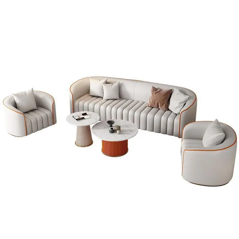 

Light luxury style hotel leather art large sofa combination modern small apartment living room creative luxury furniture straigh