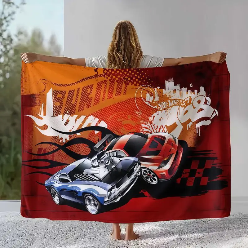 H-Hot Wheels Track Cityscape Racing Cartoon Flannel Throw Blanket,Cozy Warm Blanket for Bed,Sofa,Living Room,Camping,Home Decor