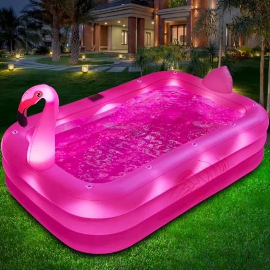 

2026 Inflatable Pool with Lights, Solar Flamingo Swimming Pool for Adults Inflatable Blow up Pool, Durable Thickened Pool for B