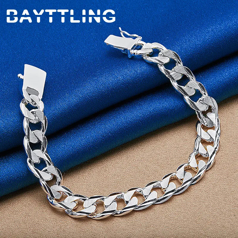 

2024 New 925 Sterling Silver 8 Inches 10MM Hip Hop Punk Men Bracelet For Women Fashion Wedding Gift Jewelry Accessories