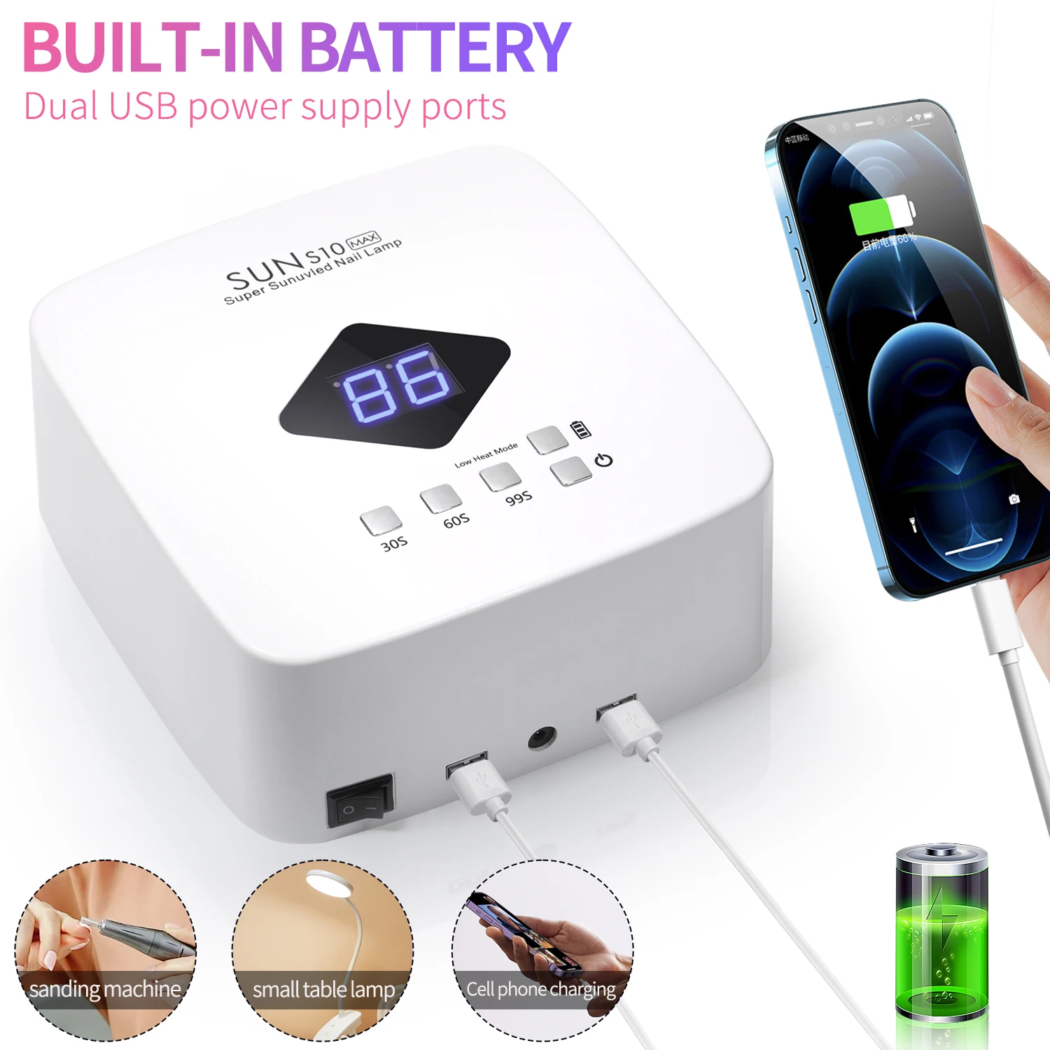 120 W UV LED-nagellamp Professionele 30 LED's nageldroger met 3 timerinstellingen Oplaadbare manicurelamp voor het uitharden van alle nagels Gel