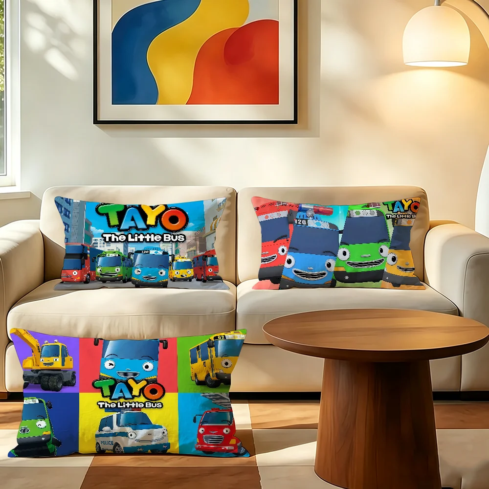 Cartoon T-Tayo The L-little Bus cushion cover Polyester Pillowcase Sofa Living Room Cushion Cover Bedroom Bedside or Home Decor