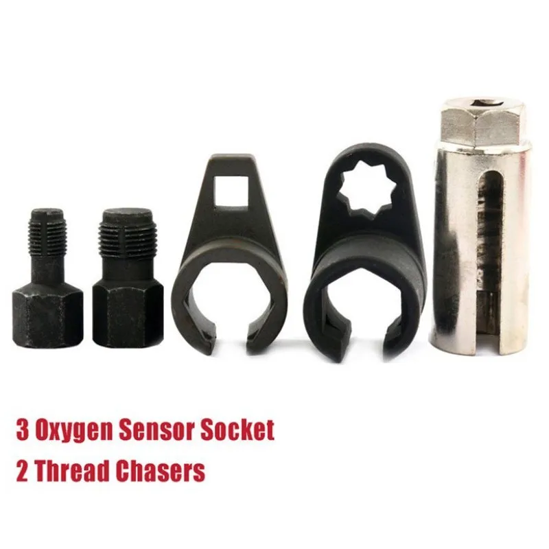 5pcs Oxygen Sensor Socket Wrench Kits Vehicle Universal O2 Sensor Sleeve Extraction Tools Oxygen Sensor Removal Tools