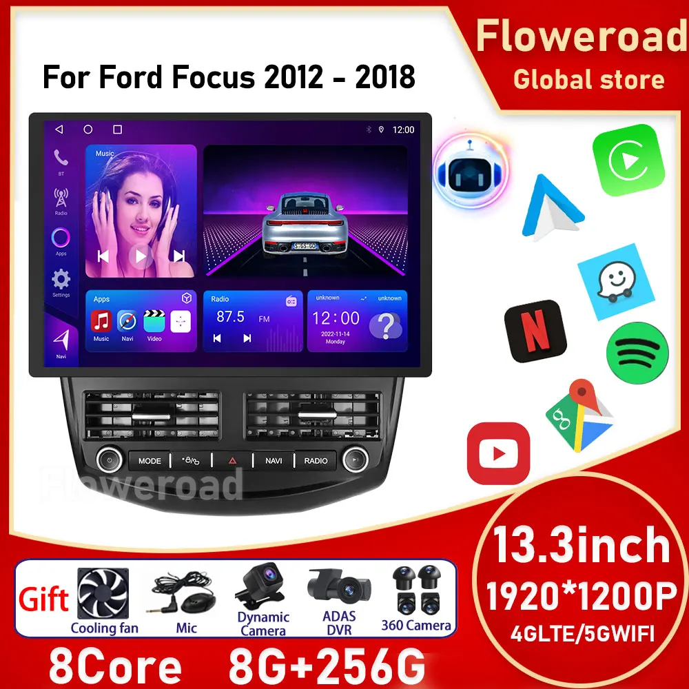 

For Ford Focus 2012 - 2018 Android GPS Car Multimedia Radio Player Wireless carplay Auto Radio Head Unit Autostereo QLED Screen